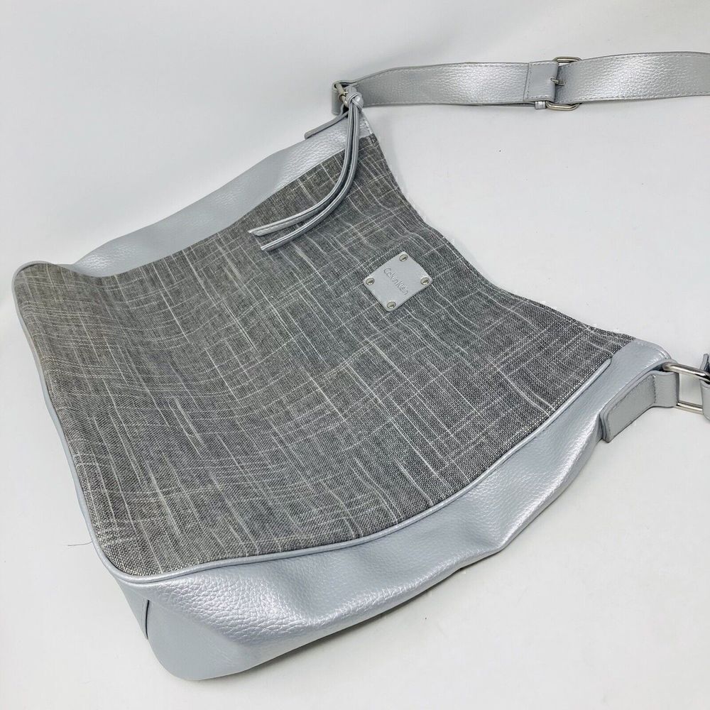 Calvin Klein Gray Canvas Travel Tote Bag Snap Close 16”x12”